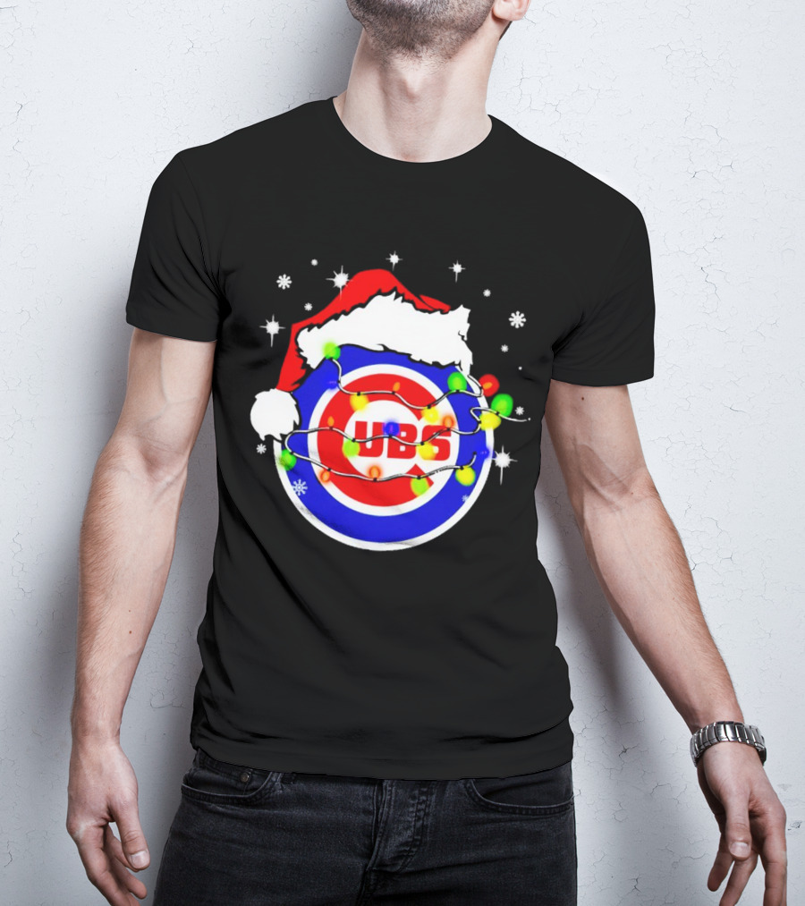 Chicago Cubs Santa Hat Christmas Lights T-Shirt