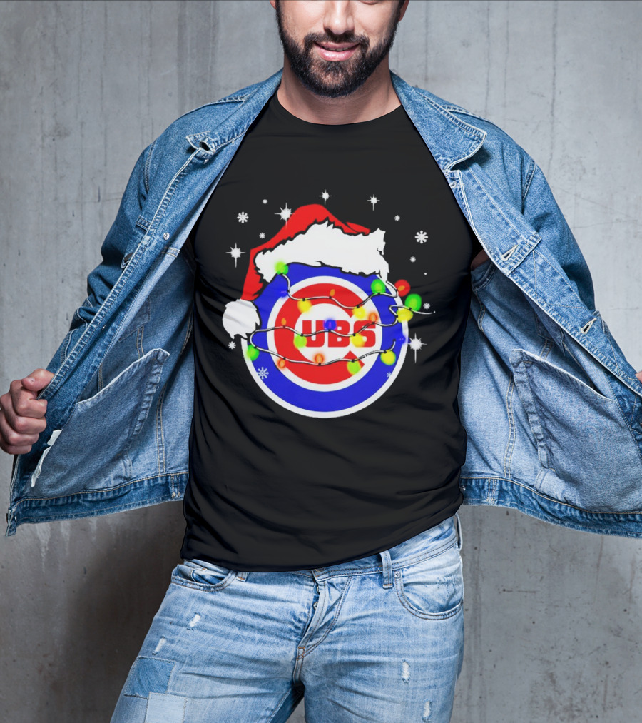 Chicago Cubs Santa Hat Christmas Lights T-Shirt