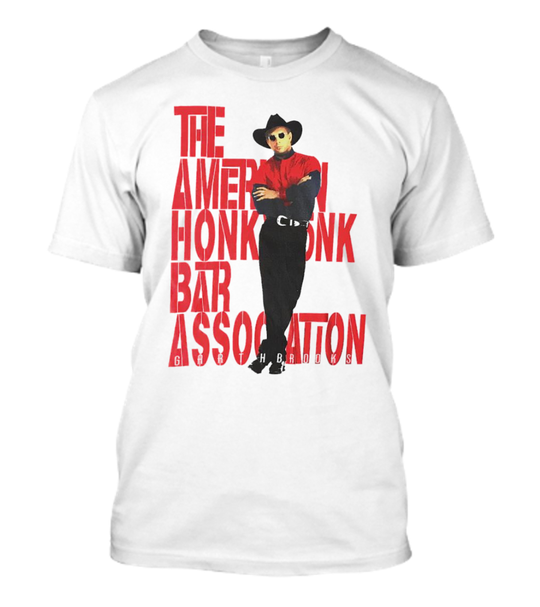 Garth Brooks The American Honky Tonk Bar Association Tour Bold Red Text Cowboy Image T-Shirt