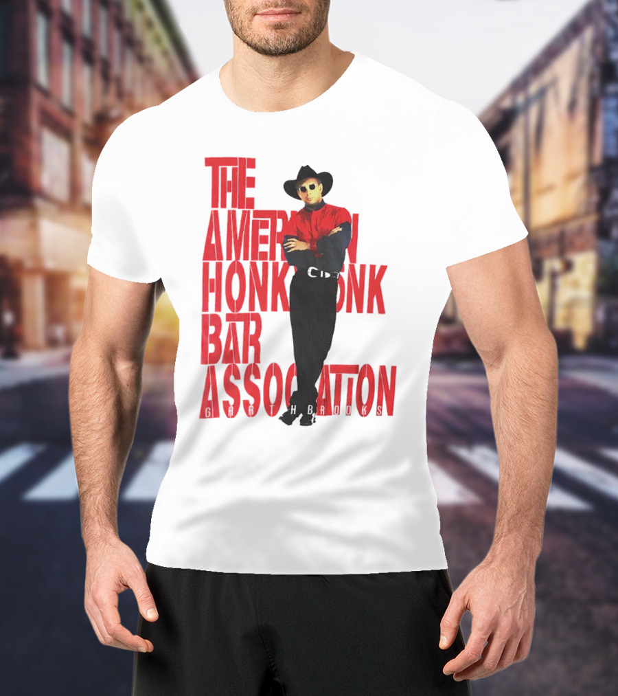 Garth Brooks The American Honky Tonk Bar Association Tour Bold Red Text Cowboy Image T-Shirt