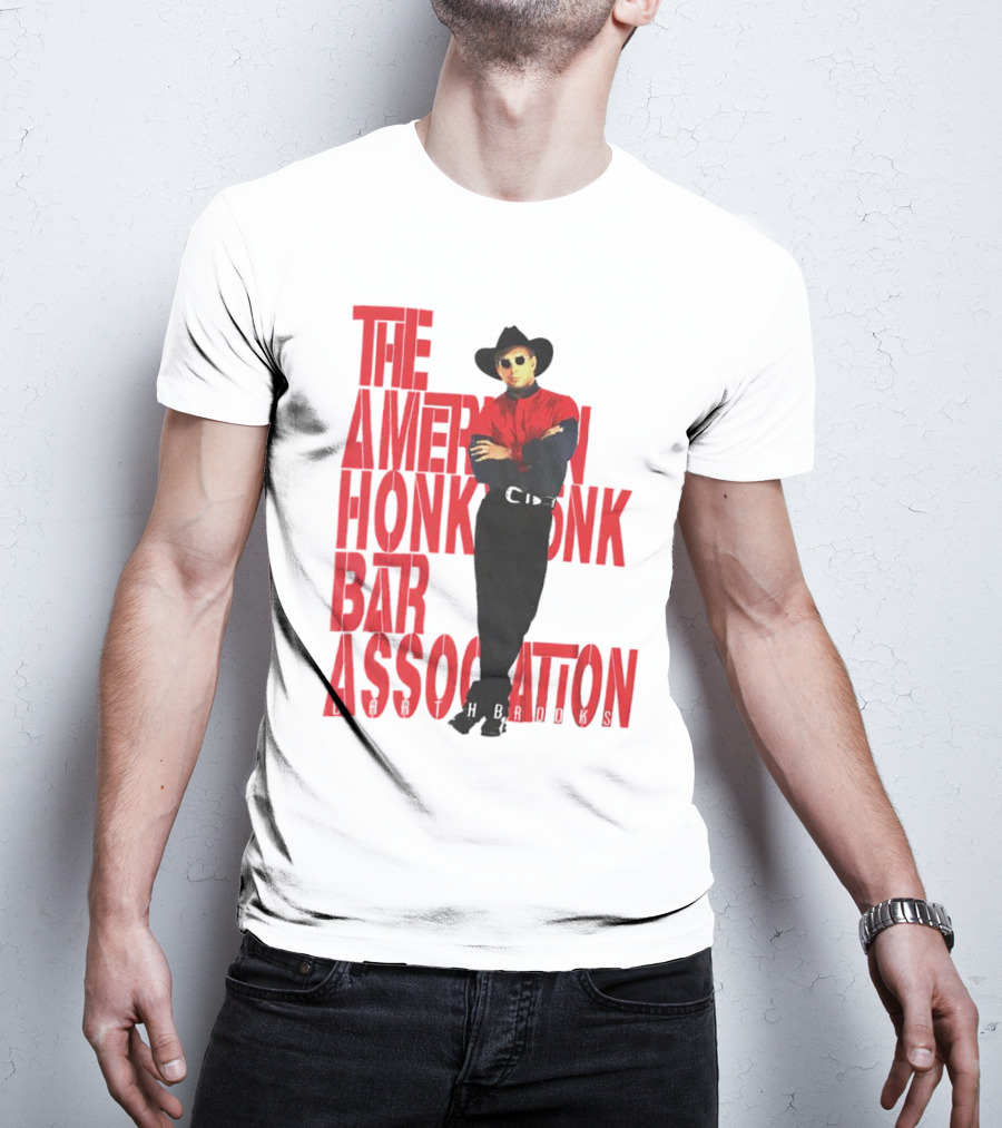 Garth Brooks The American Honky Tonk Bar Association Tour Bold Red Text Cowboy Image T-Shirt