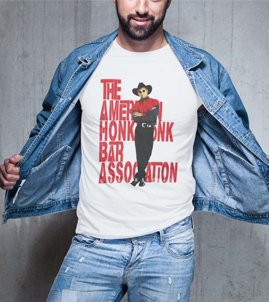 Garth Brooks The American Honky Tonk Bar Association Tour Bold Red Text Cowboy Image T-Shirt