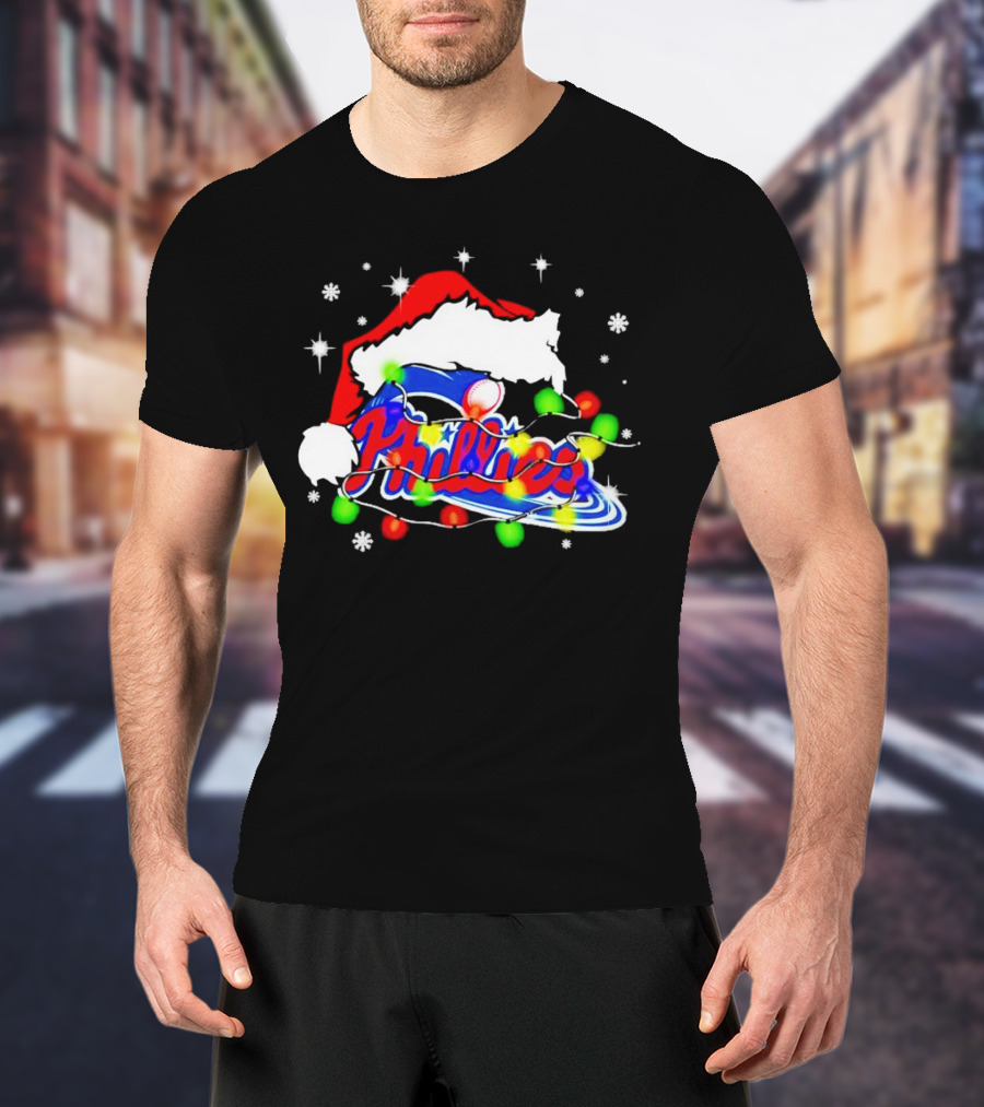 Santa Hat Philadelphia Phillies Christmas Lights T-Shirt