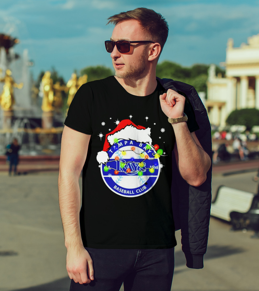 Tampa Bay Rays Baseball Club Santa Hat Christmas Lights T-Shirt