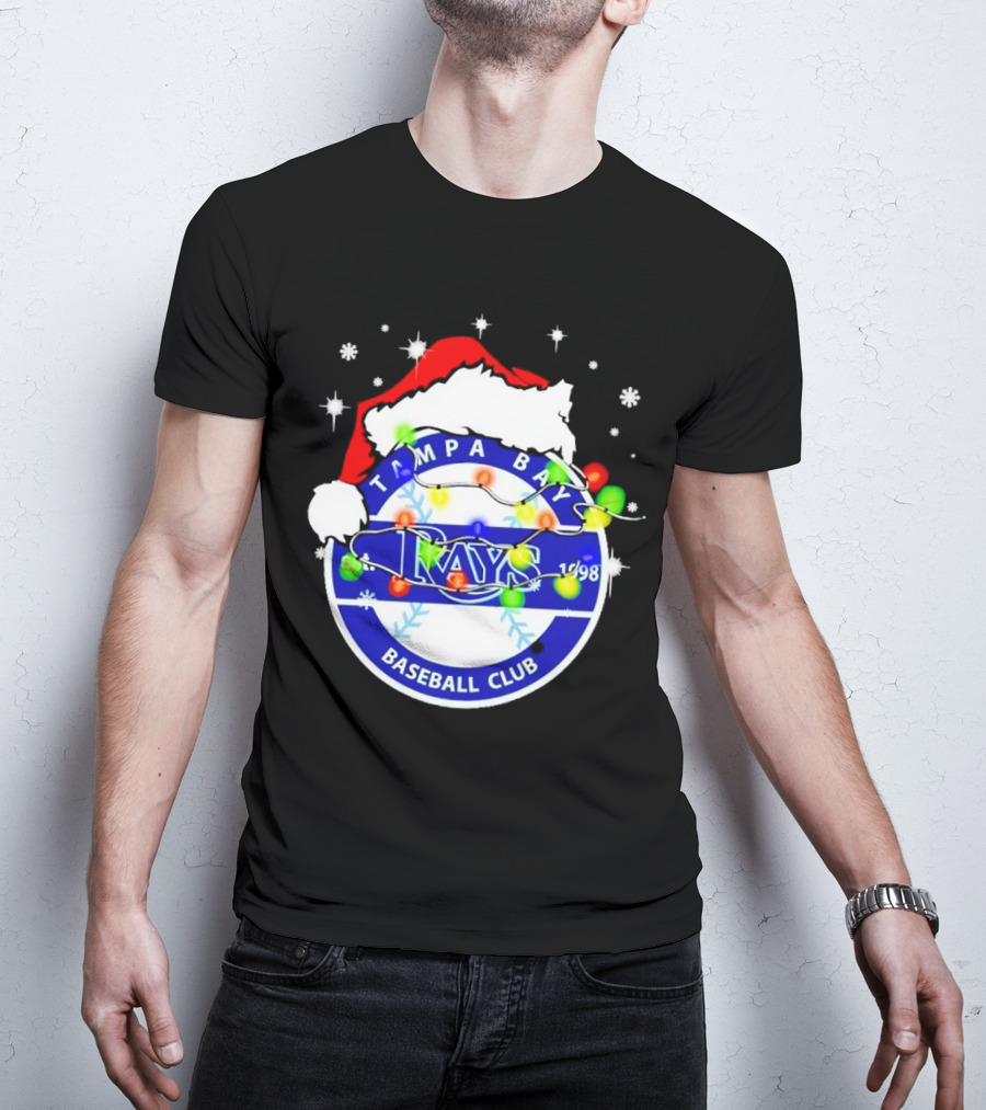 Tampa Bay Rays Baseball Club Santa Hat Christmas Lights T-Shirt