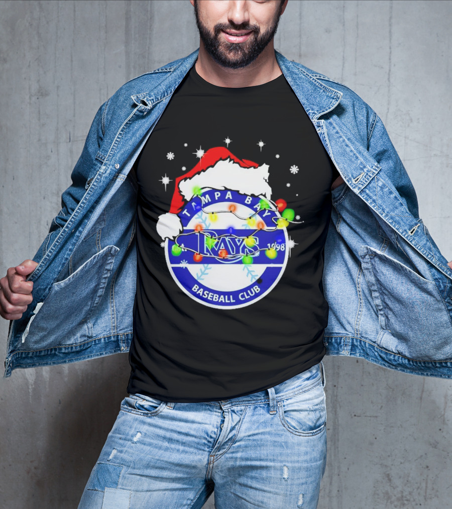 Tampa Bay Rays Baseball Club Santa Hat Christmas Lights T-Shirt