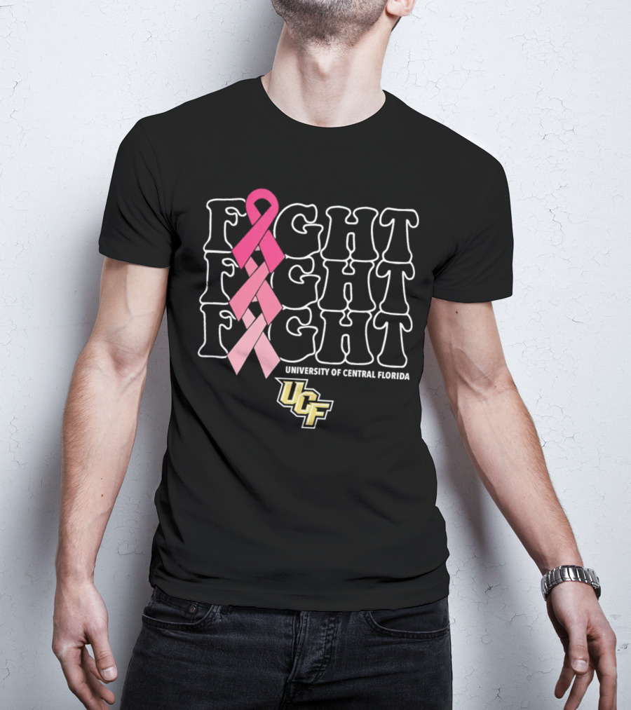 UCF University Of Central Florida Fight Fight Fight Breast Cancer Pink T-Shirt