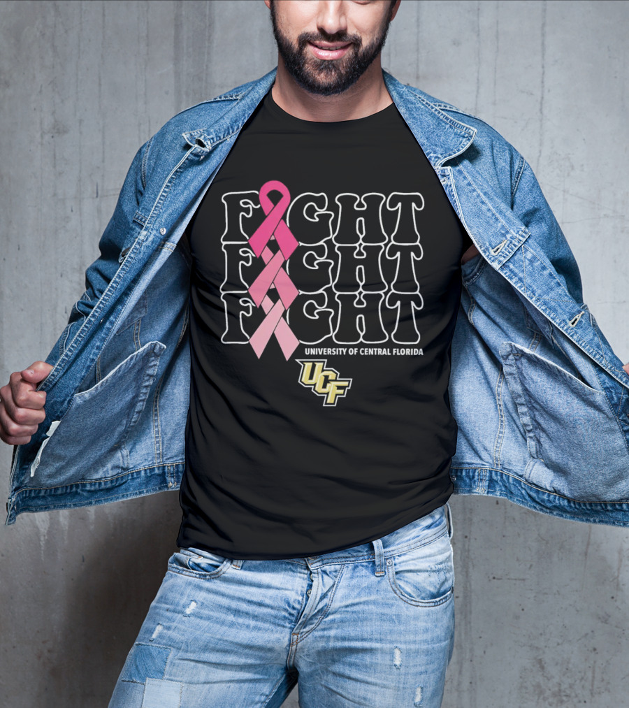 UCF University Of Central Florida Fight Fight Fight Breast Cancer Pink T-Shirt