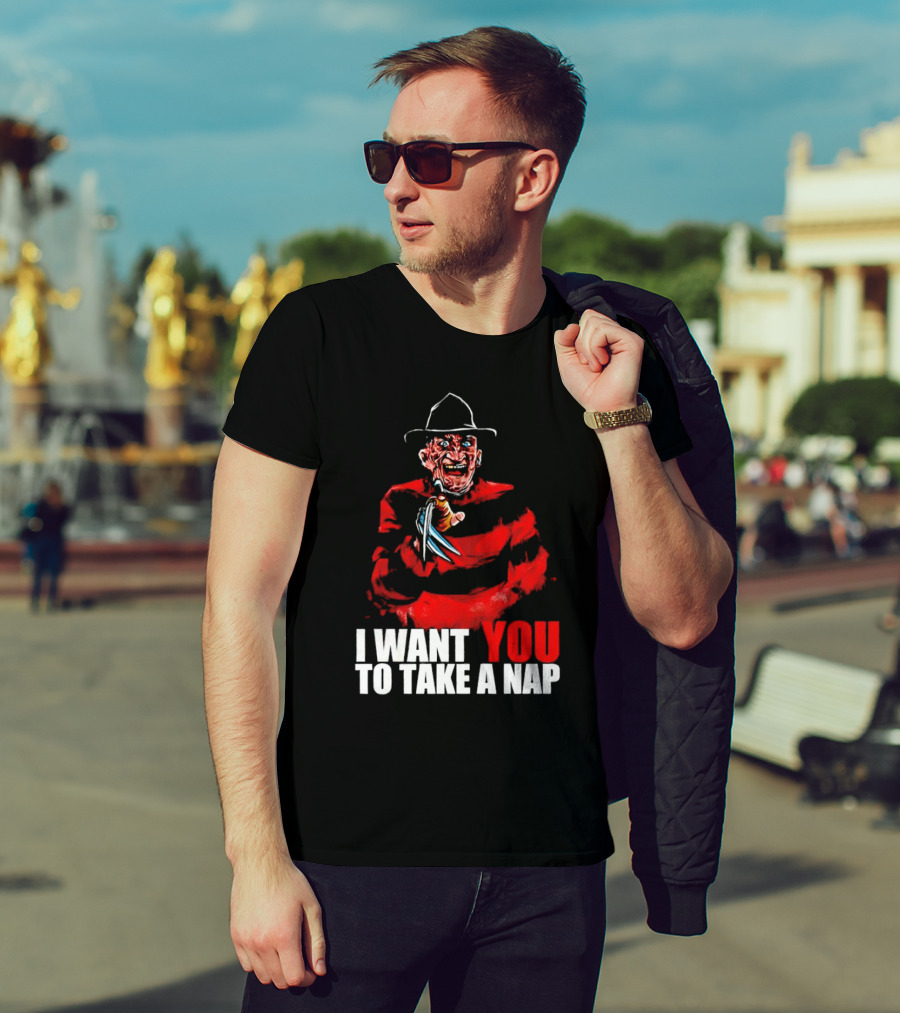 Freddy Krueger I Want You To Take A Nap Iconic Horror Character Visual With Claws T-Shirt