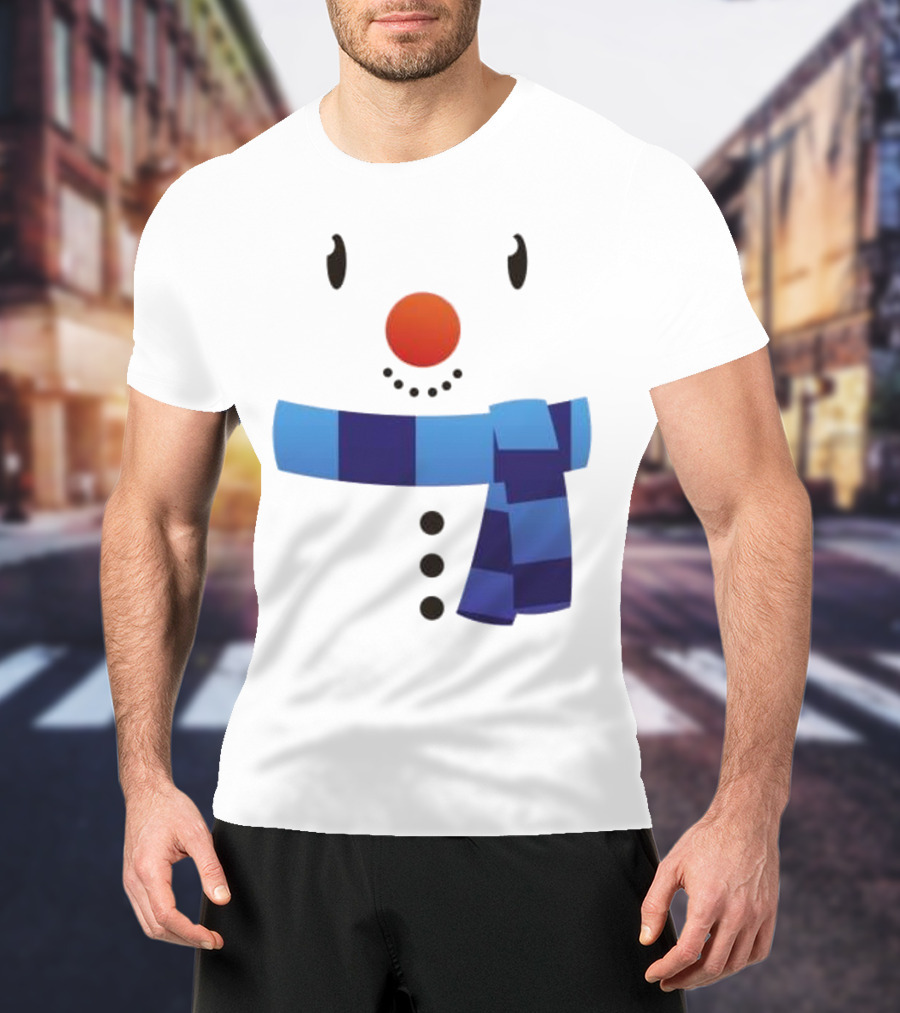 Snowman Suit Christmas Blue Scarf Simple Face T-Shirt