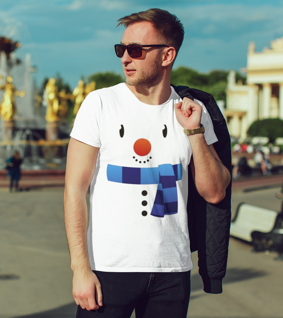 Snowman Suit Christmas Blue Scarf Simple Face T-Shirt