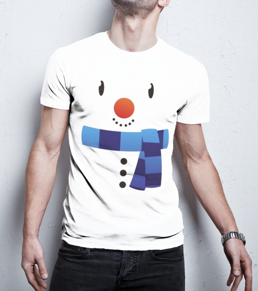 Snowman Suit Christmas Blue Scarf Simple Face T-Shirt
