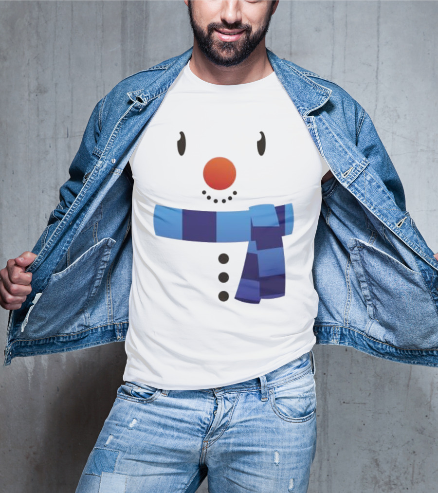 Snowman Suit Christmas Blue Scarf Simple Face T-Shirt