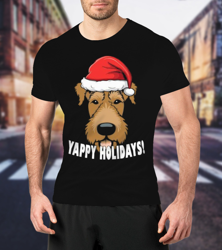 Yappy Holidays Airedale Santa Dog Christmas T-Shirt