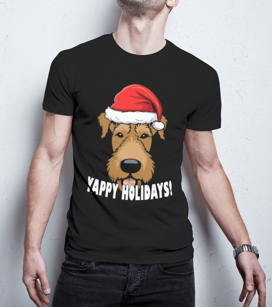 Yappy Holidays Airedale Santa Dog Christmas T-Shirt