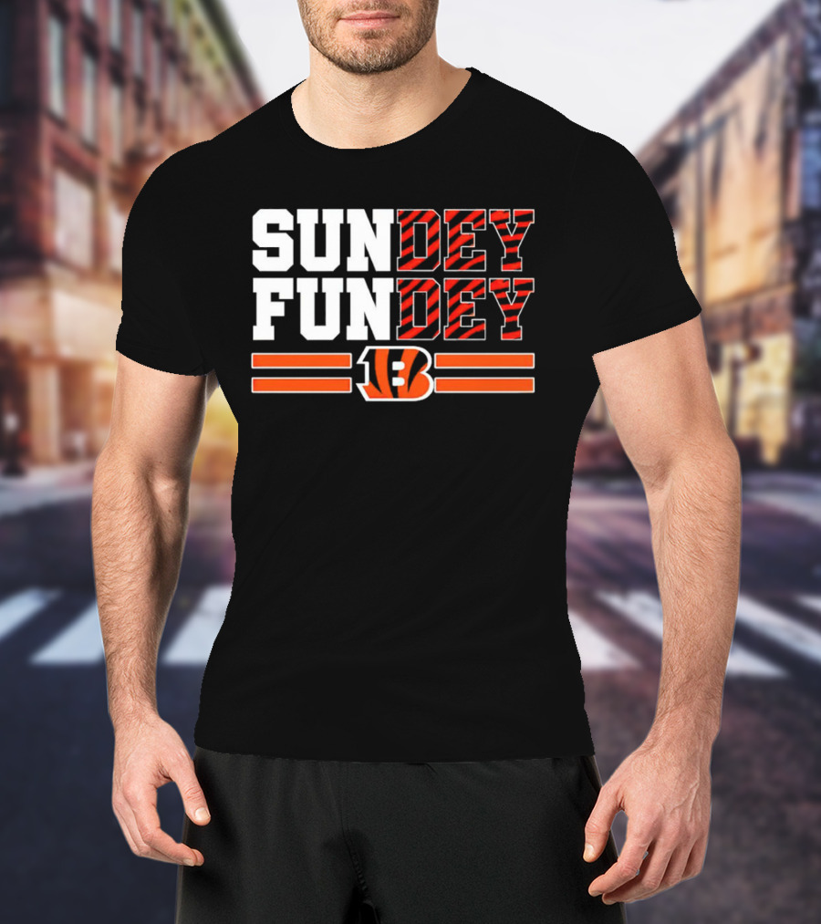 Cincinnati Bengals Sundey Funday B Logo Orange Stripes T-Shirt