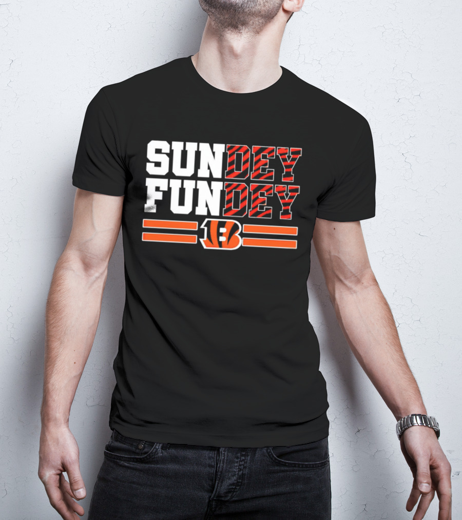 Cincinnati Bengals Sundey Funday B Logo Orange Stripes T-Shirt