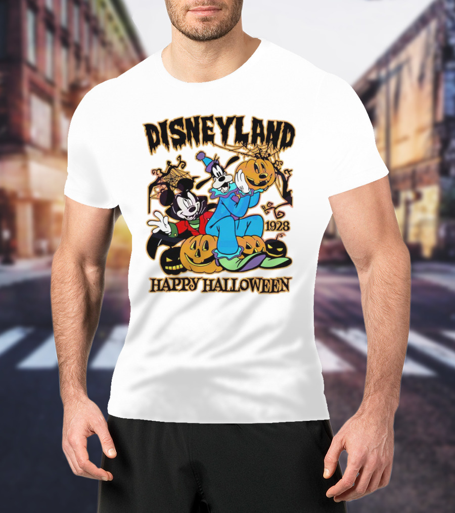 Disneyland Happy Halloween 1928 Mickey Goofy Pumpkins T-Shirt