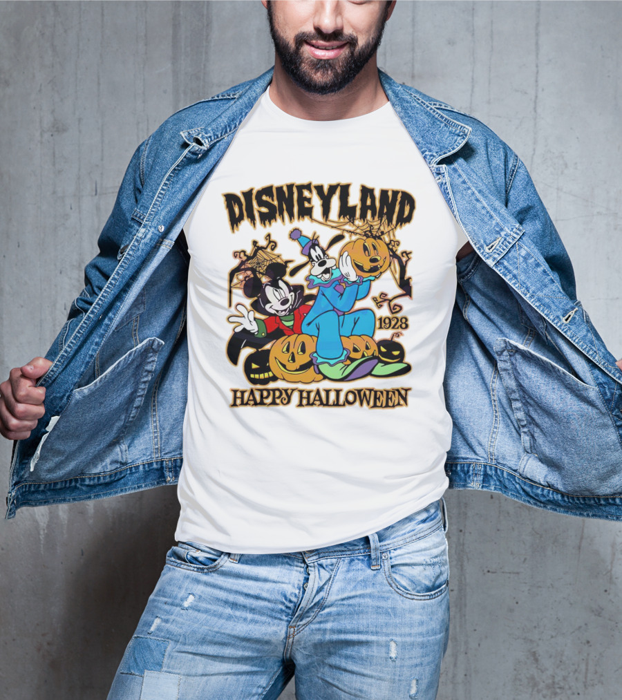 Disneyland Happy Halloween 1928 Mickey Goofy Pumpkins T-Shirt