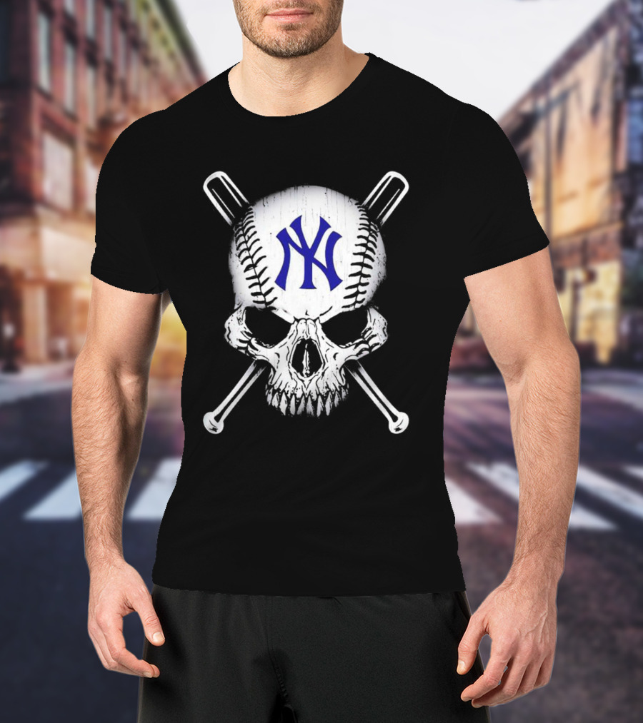 New York Yankees Skull Halloween Baseball Bat Crossbones T-Shirt