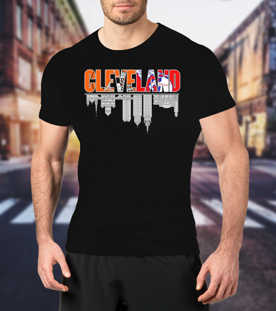 Cleveland City Sports Team Cleveland Browns Cleveland Guardians Skyline T-Shirt