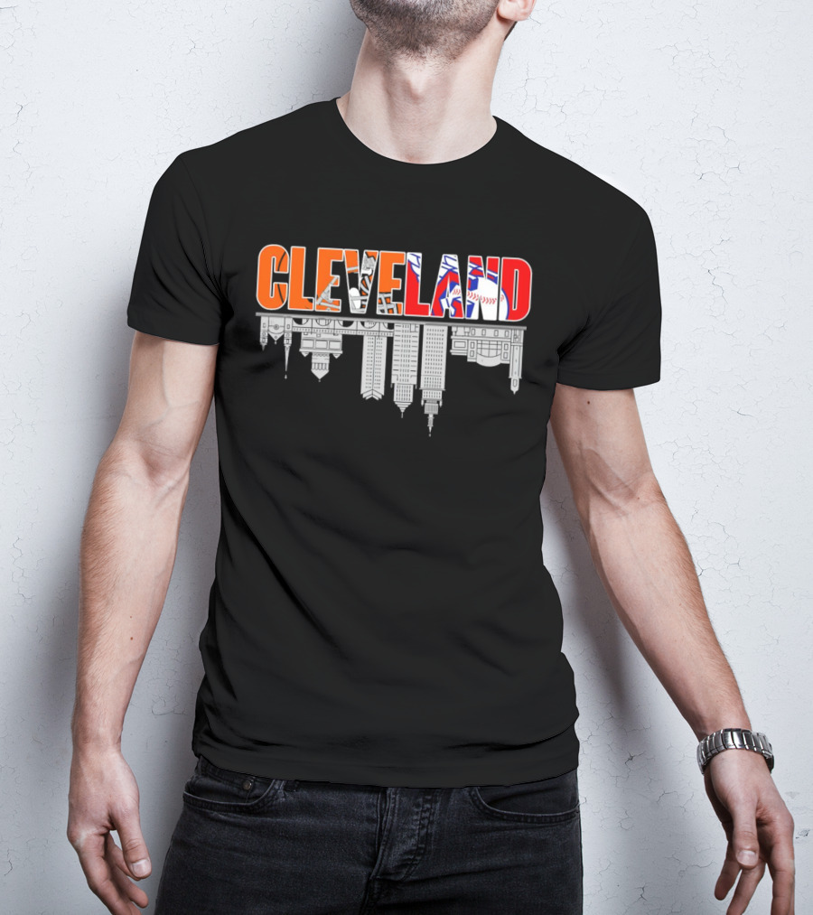 Cleveland City Sports Team Cleveland Browns Cleveland Guardians Skyline T-Shirt