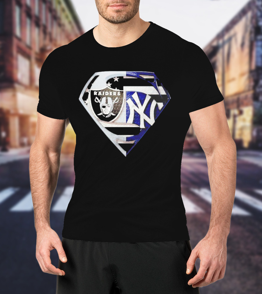 Las Vegas Raiders New York Yankees Superman Shield T-Shirt