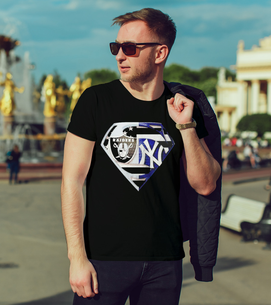 Las Vegas Raiders New York Yankees Superman Shield T-Shirt