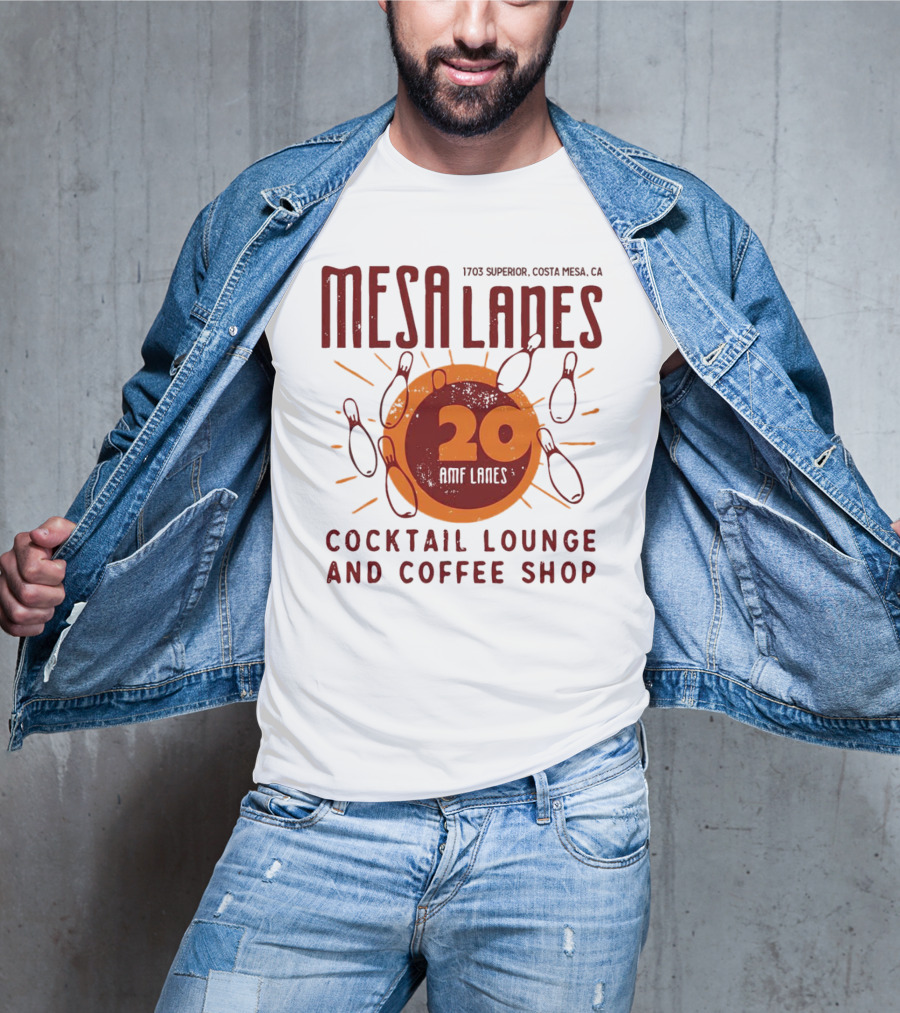 Mesa Lanes 20 Lane Costa Mesa Cocktail Lounge And Coffee Shop Retro Bowling Alley T-Shirt