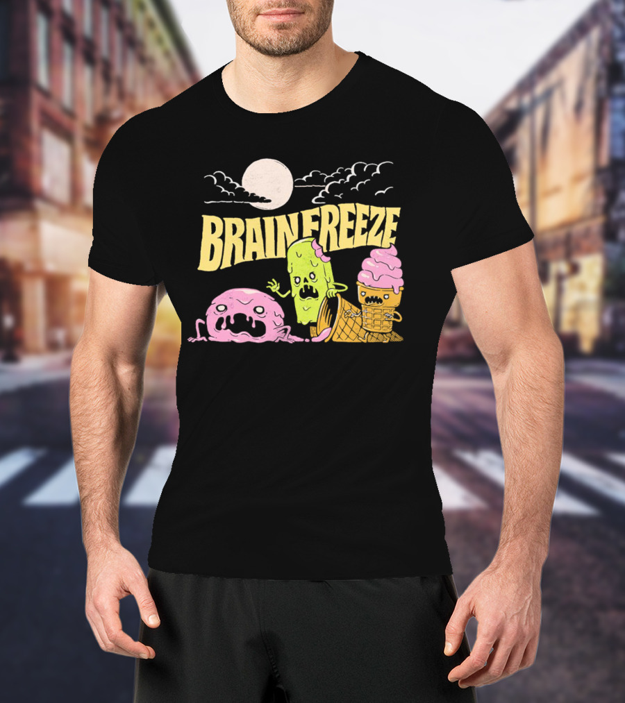 Brain Freeze Zombie Ice Cream Halloween Treats Under Full Moon T-Shirt