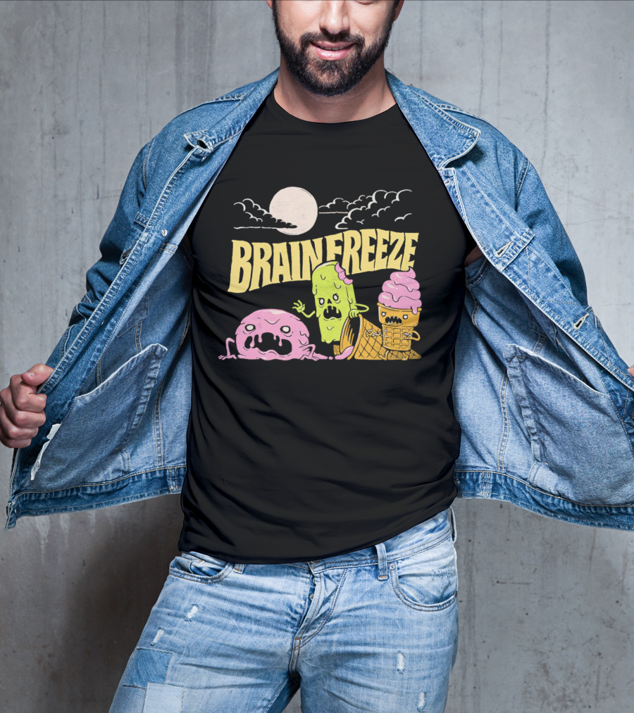 Brain Freeze Zombie Ice Cream Halloween Treats Under Full Moon T-Shirt