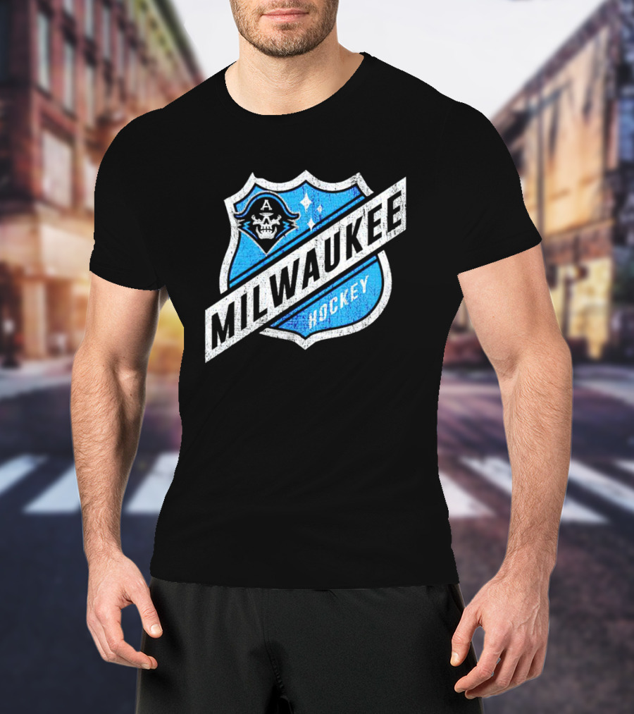 Milwaukee Hockey Admirals Badge Skull T-Shirt