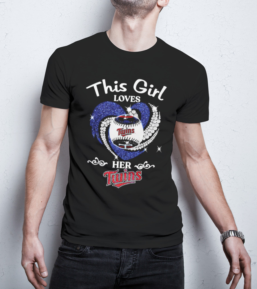 This Girl Loves Her Twins Baseball Team With Sparkling Heart Decorations T-Shirt