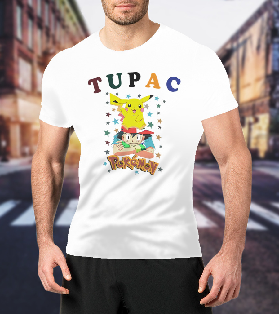 Tupac Pikachu Pokemon Mashup With Stars T-Shirt