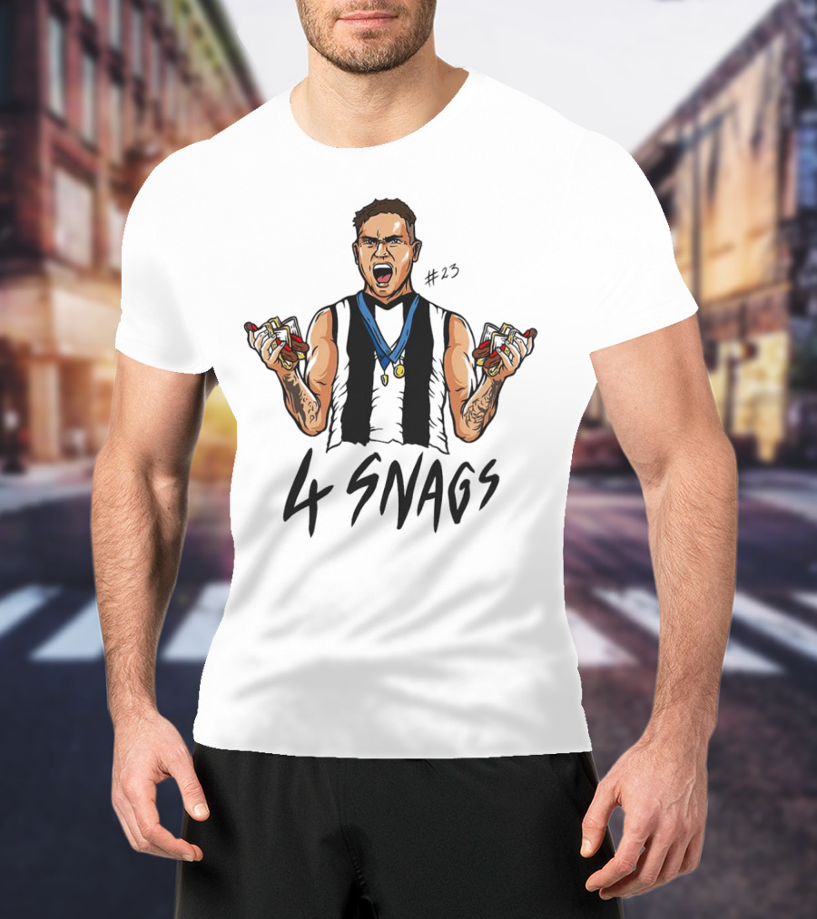 Bobby Hill Collingwood Football #43 Holding 4 Snags Cartoon T-Shirt