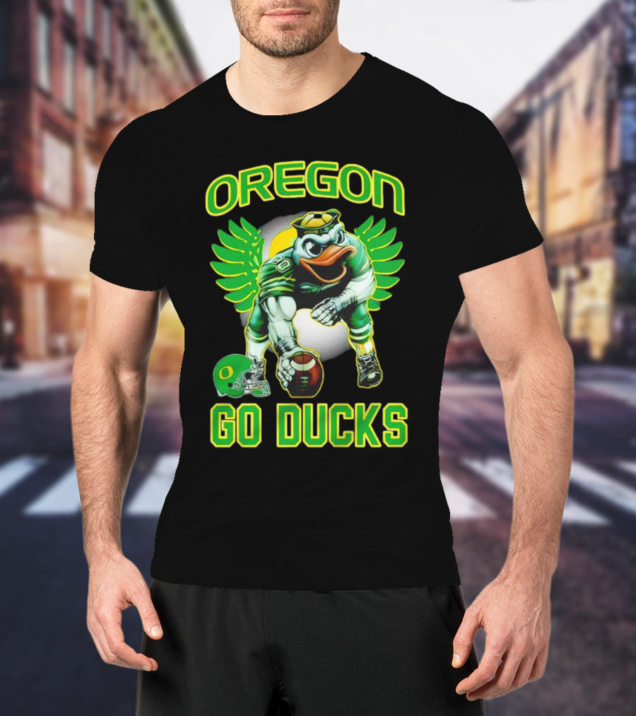 Oregon Ducks Football Go Ducks Mascot With Green Wings And Helmet T-Shirt
