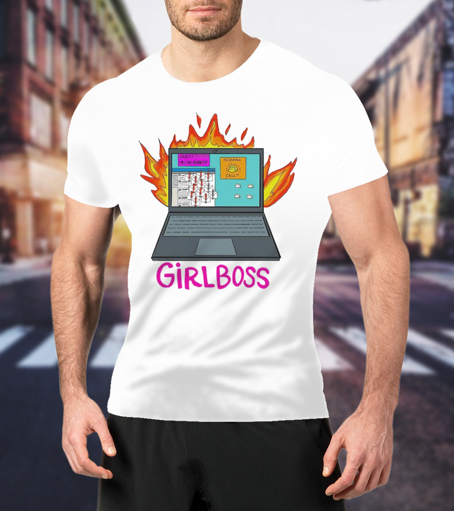 Girlboss Icarus Urgent Reminder Call Laptop On Fire T-Shirt