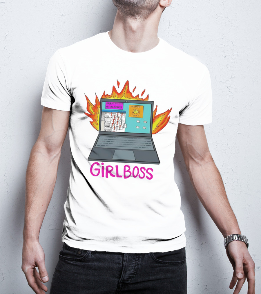 Girlboss Icarus Urgent Reminder Call Laptop On Fire T-Shirt