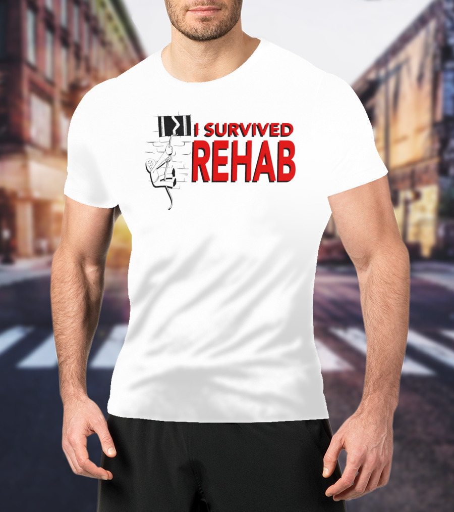 I Survived Rehab Red Text With Climbing Wall Background T-Shirt