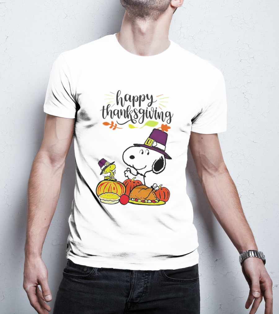Thanksgiving Snoopy And Woodstock With Pilgrim Hats Feast T-Shirt