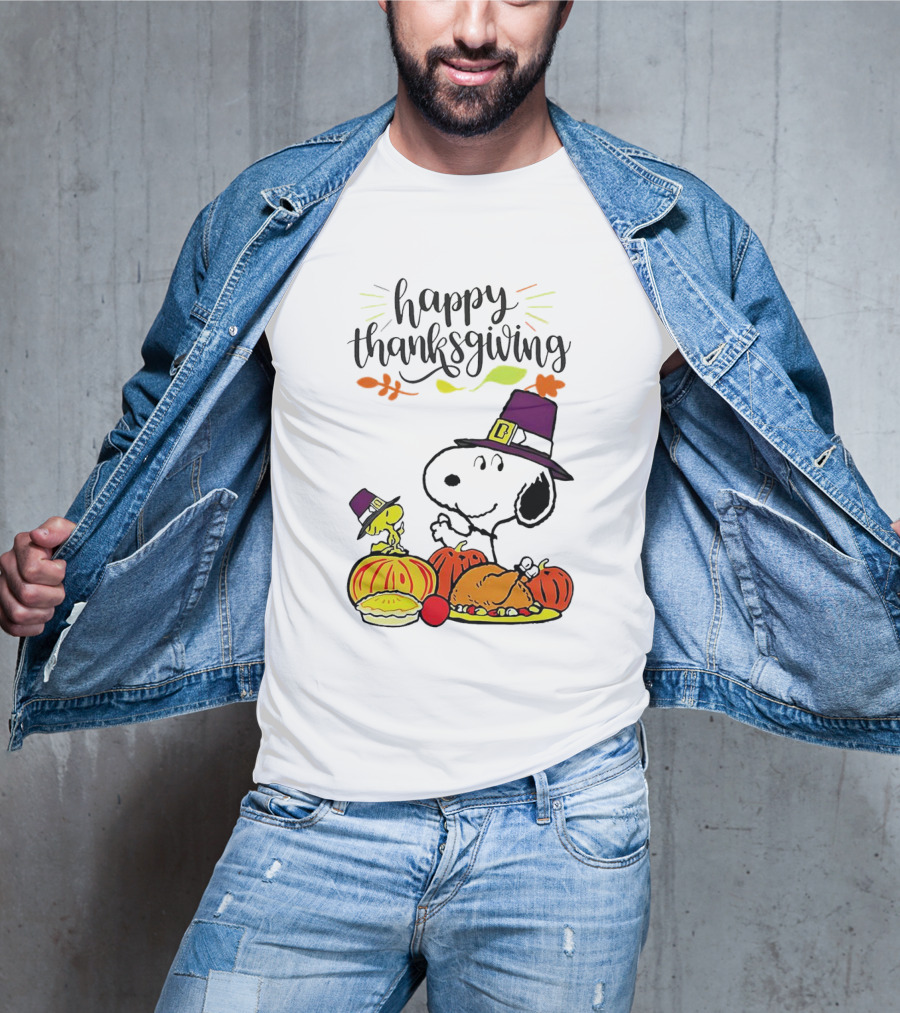 Thanksgiving Snoopy And Woodstock With Pilgrim Hats Feast T-Shirt