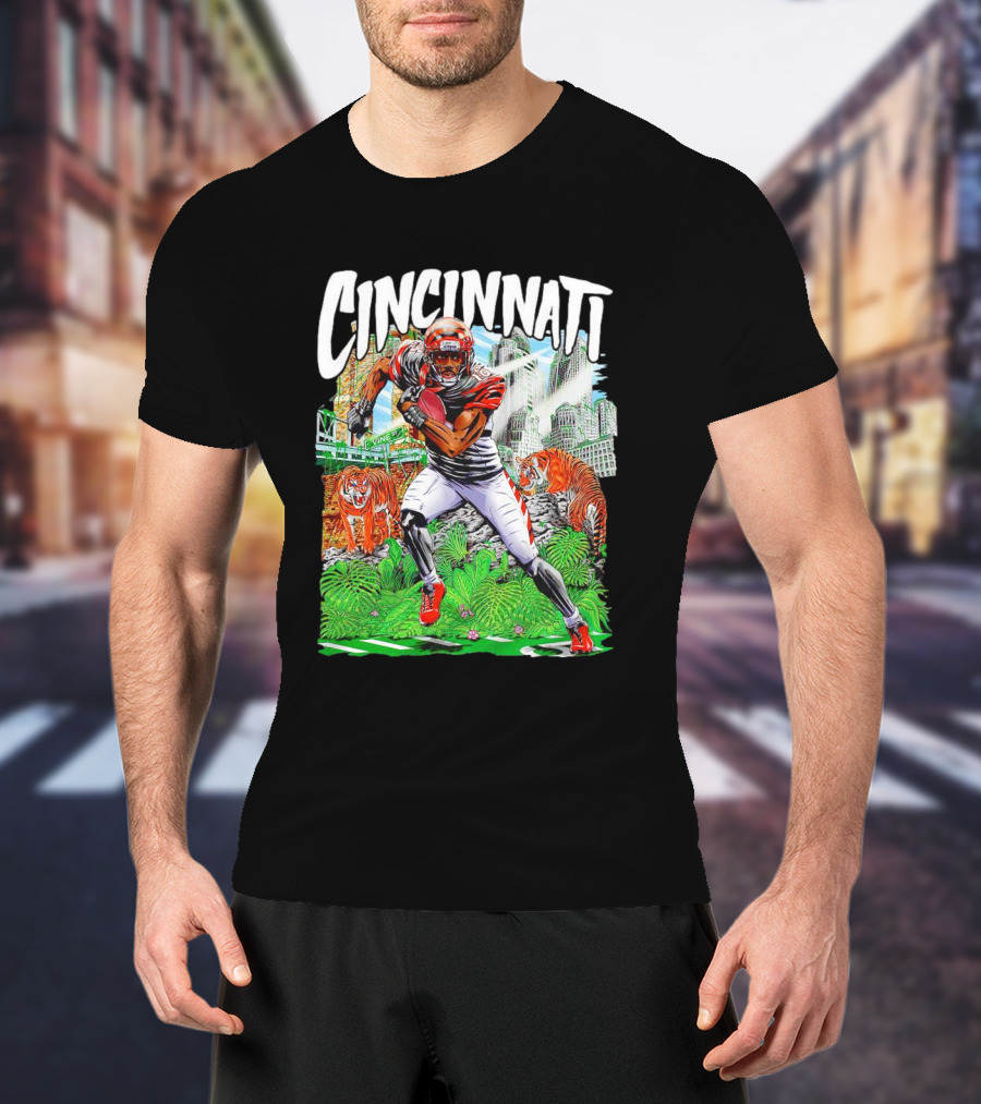 Cincinnati Bengals A.J. Green Cartoon Vintage Tigers Background T-Shirt