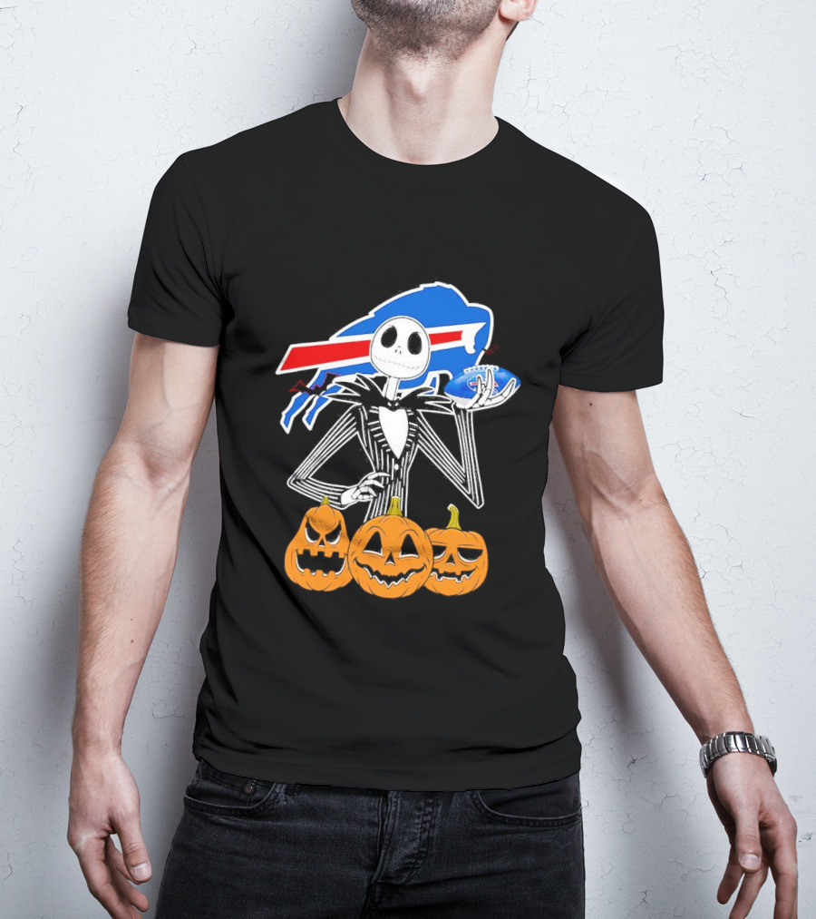 Buffalo Bills Jack Skellington Holding Football Halloween Pumpkins T-Shirt