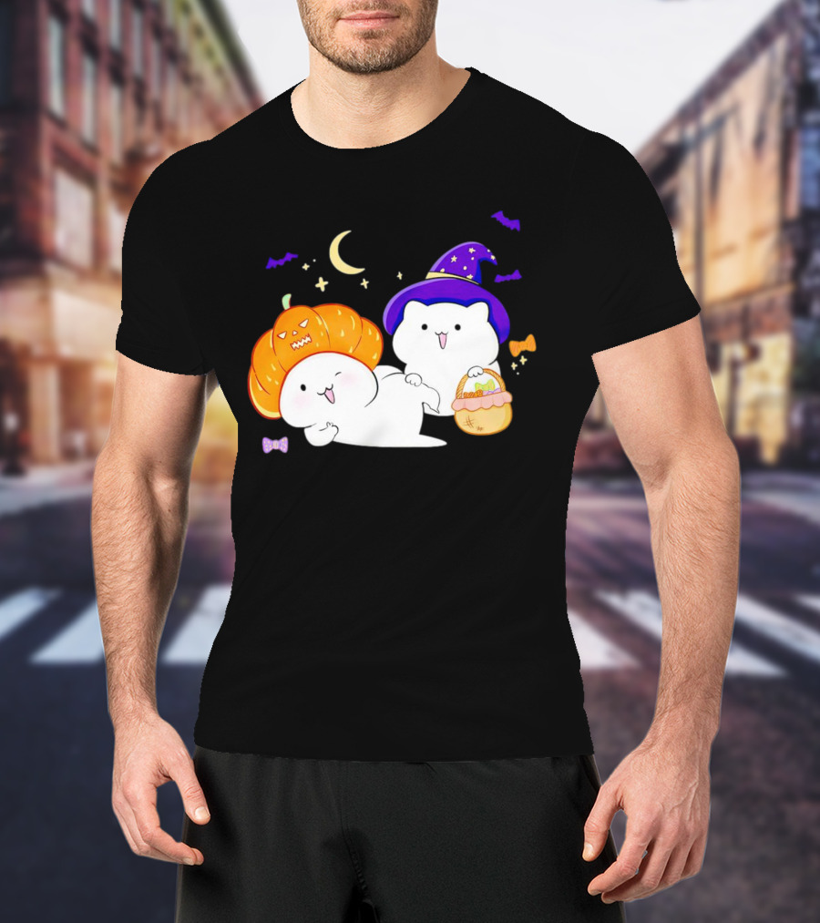 Bongo Cat Meme Halloween Pumpkin Witch Hat Moon Stars Bats T-Shirt