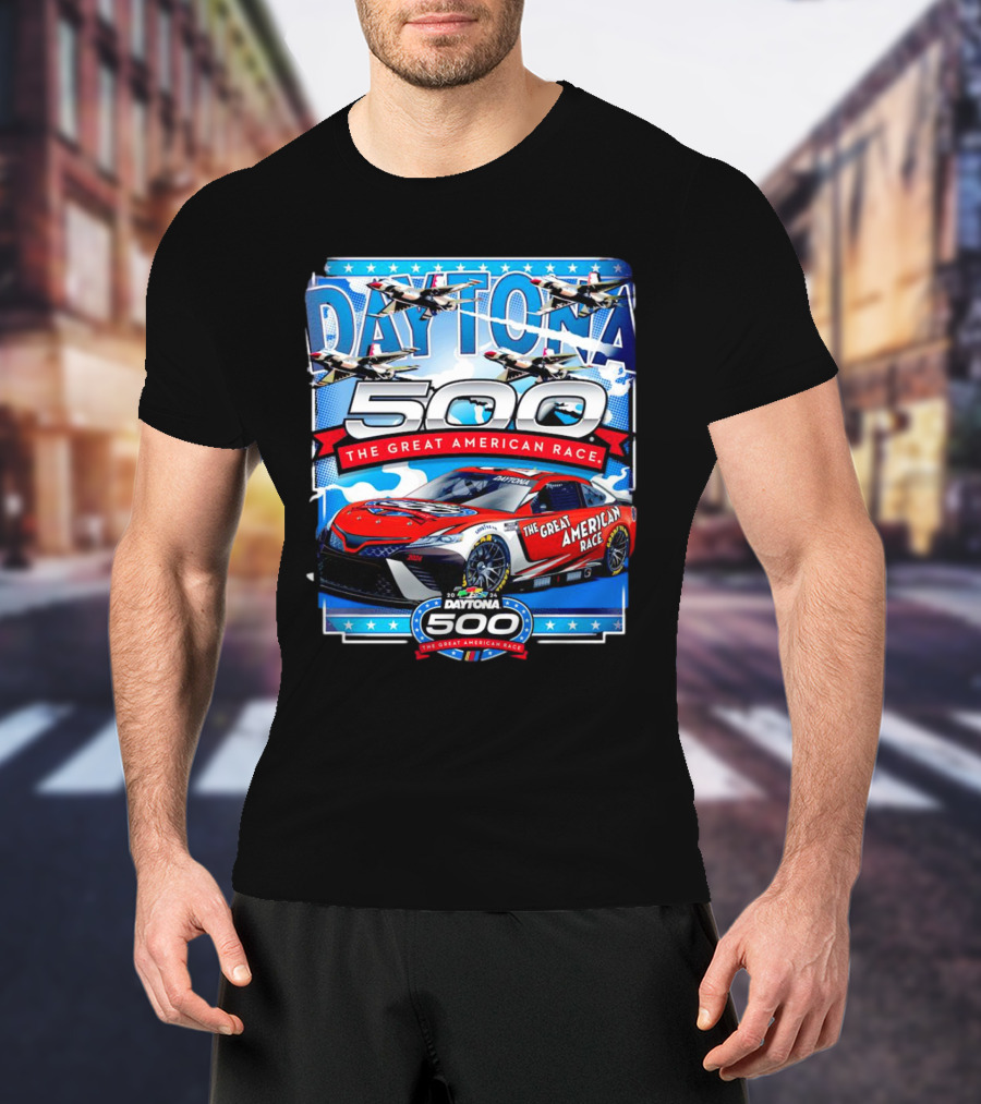 Daytona 500 The Great American Race NASCAR Car With Planes And Stars T-Shirt