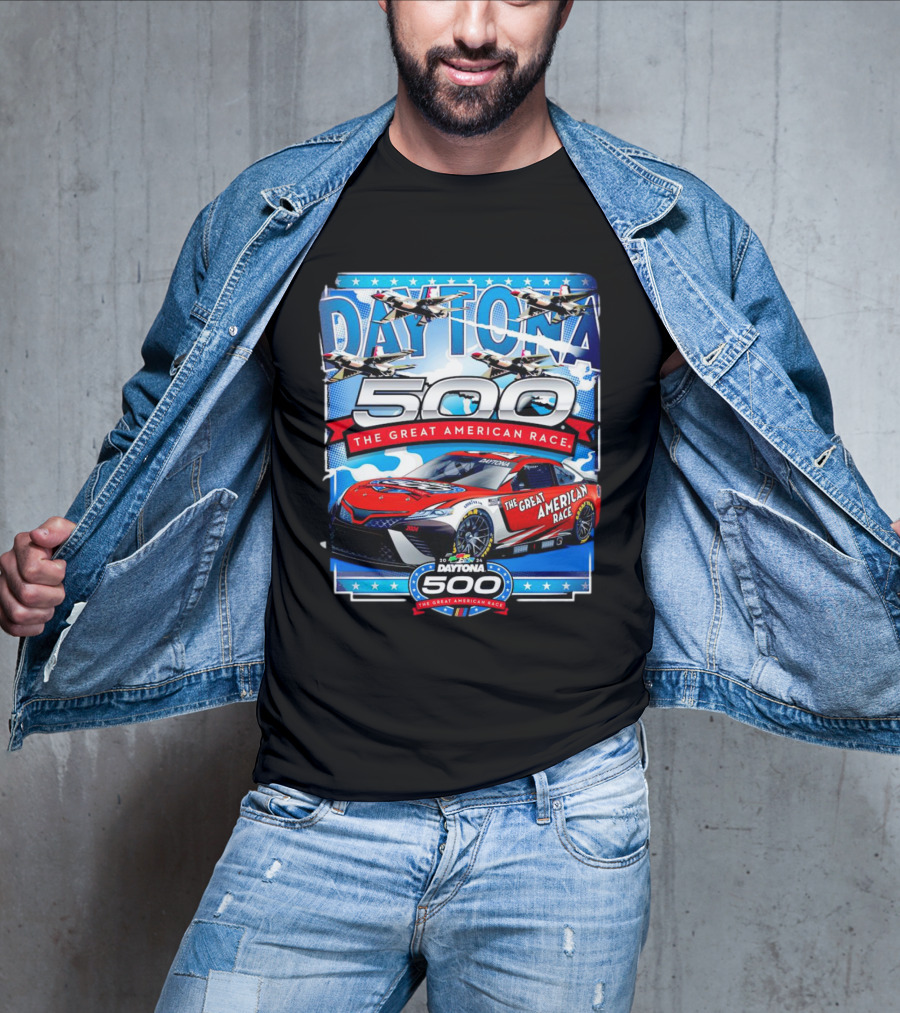 Daytona 500 The Great American Race NASCAR Car With Planes And Stars T-Shirt