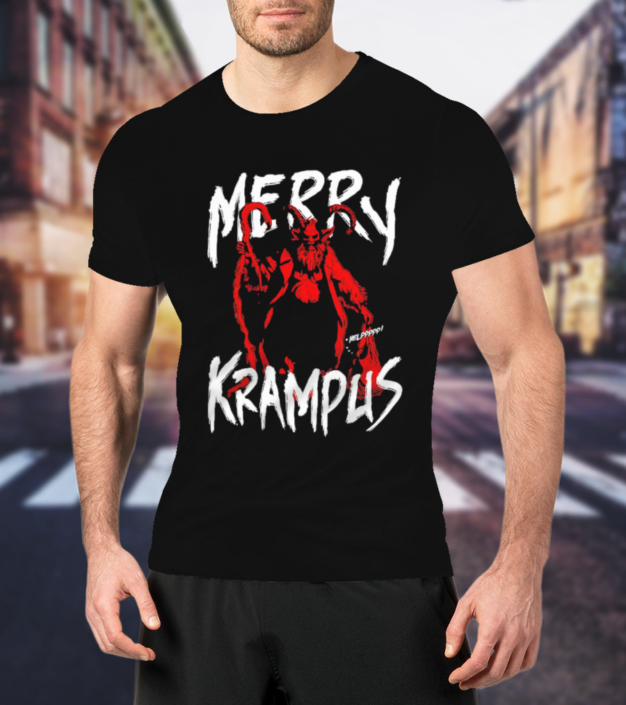 Merry Krampus Helpppp Horror Red Demon T-Shirt