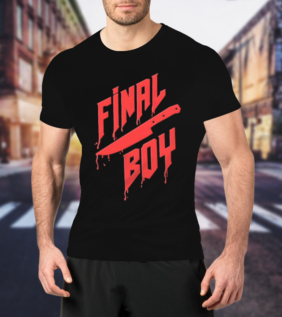 Final Boy Knife Dripping Blood Text T-Shirt