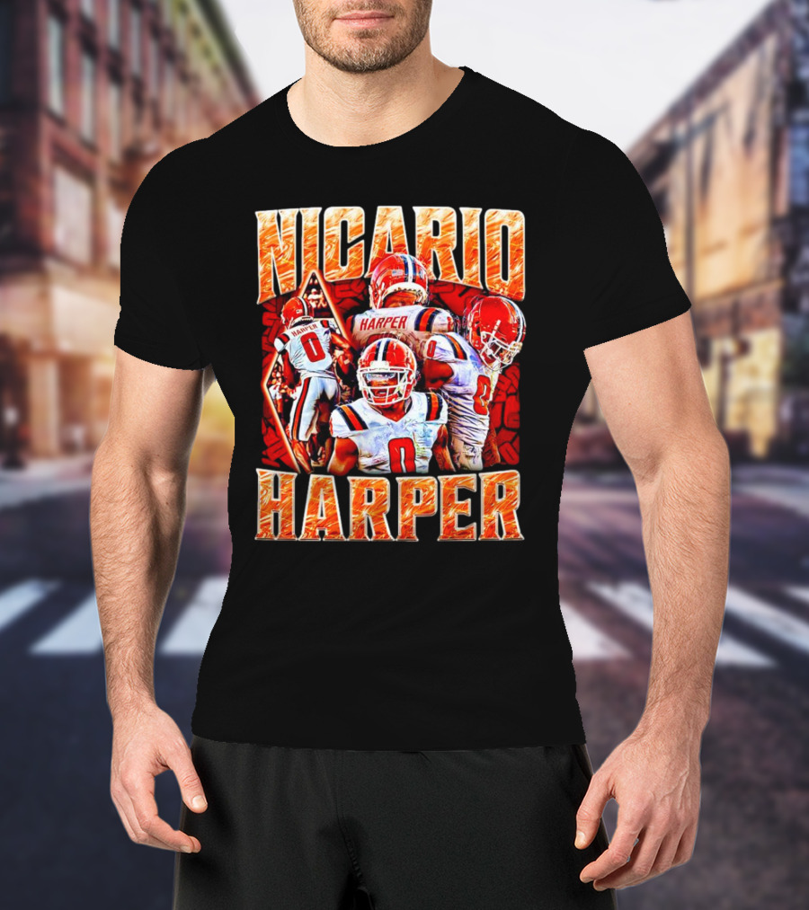 Nicario Harper Illinois Fighting Illini Football Vintage Harper 0 Jersey Collage T-Shirt
