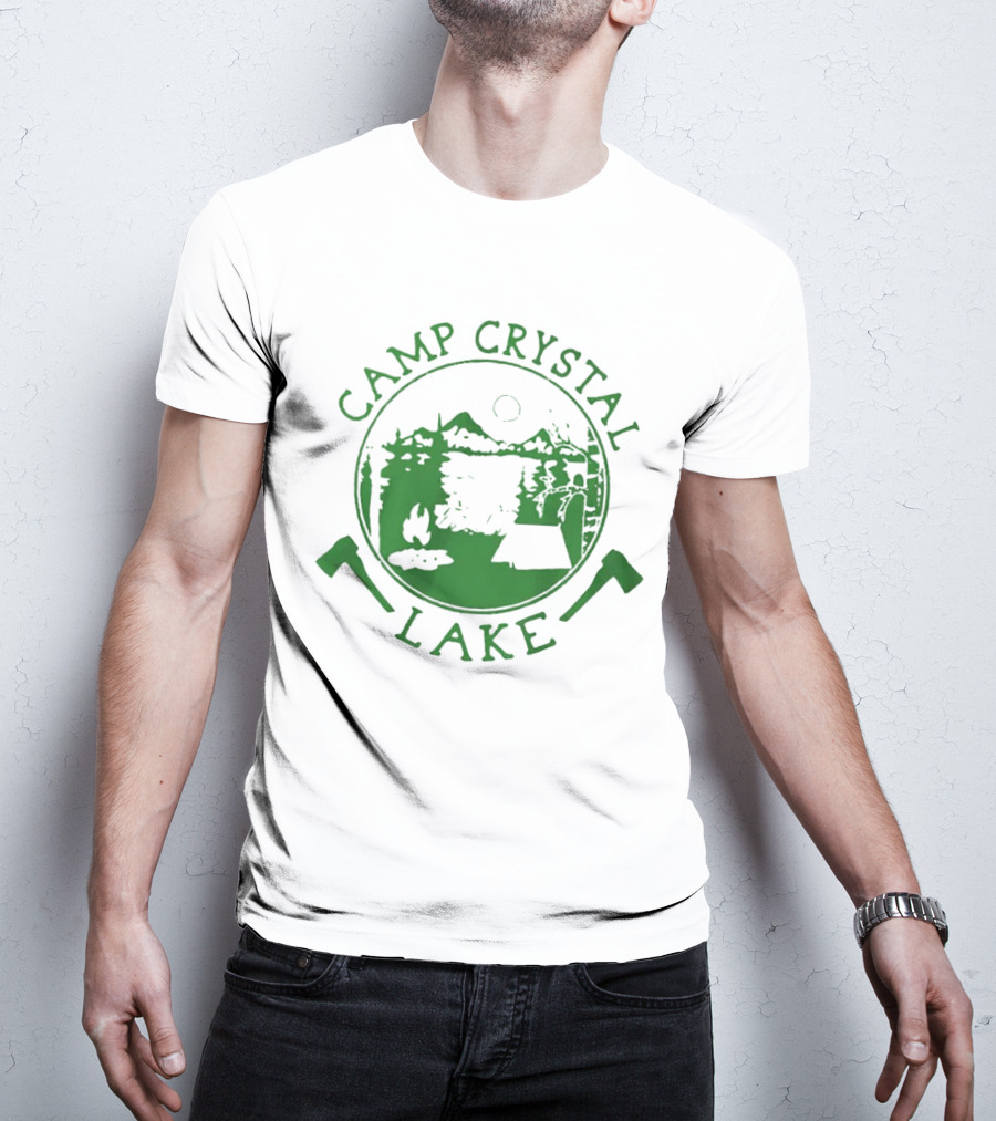 Camp Crystal Lake Axe Campfire Scenic Forest T-Shirt